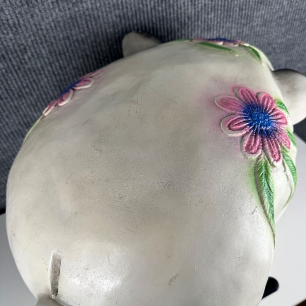 Vintage Large Ceramic Piggy Bank White Pink Floral Hand Painted MCM Kitsch XXL - Picture 12 of 15